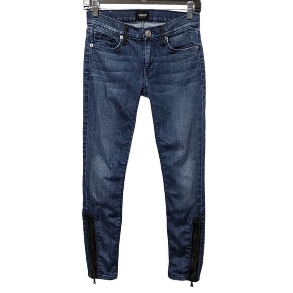 HUDSON Women’s Crop Rita Super Skinny Jeans Leather Trim 24 - Picture 3 of 11
